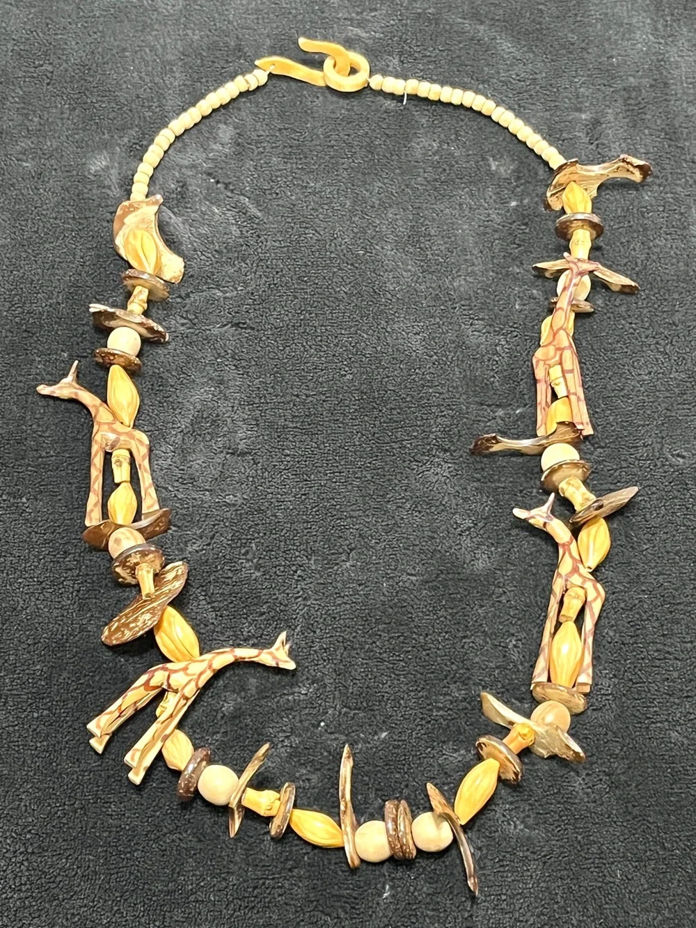 Vintage African Fetish Giraffe Bohemian Statement Handcrafted Wood Necklace